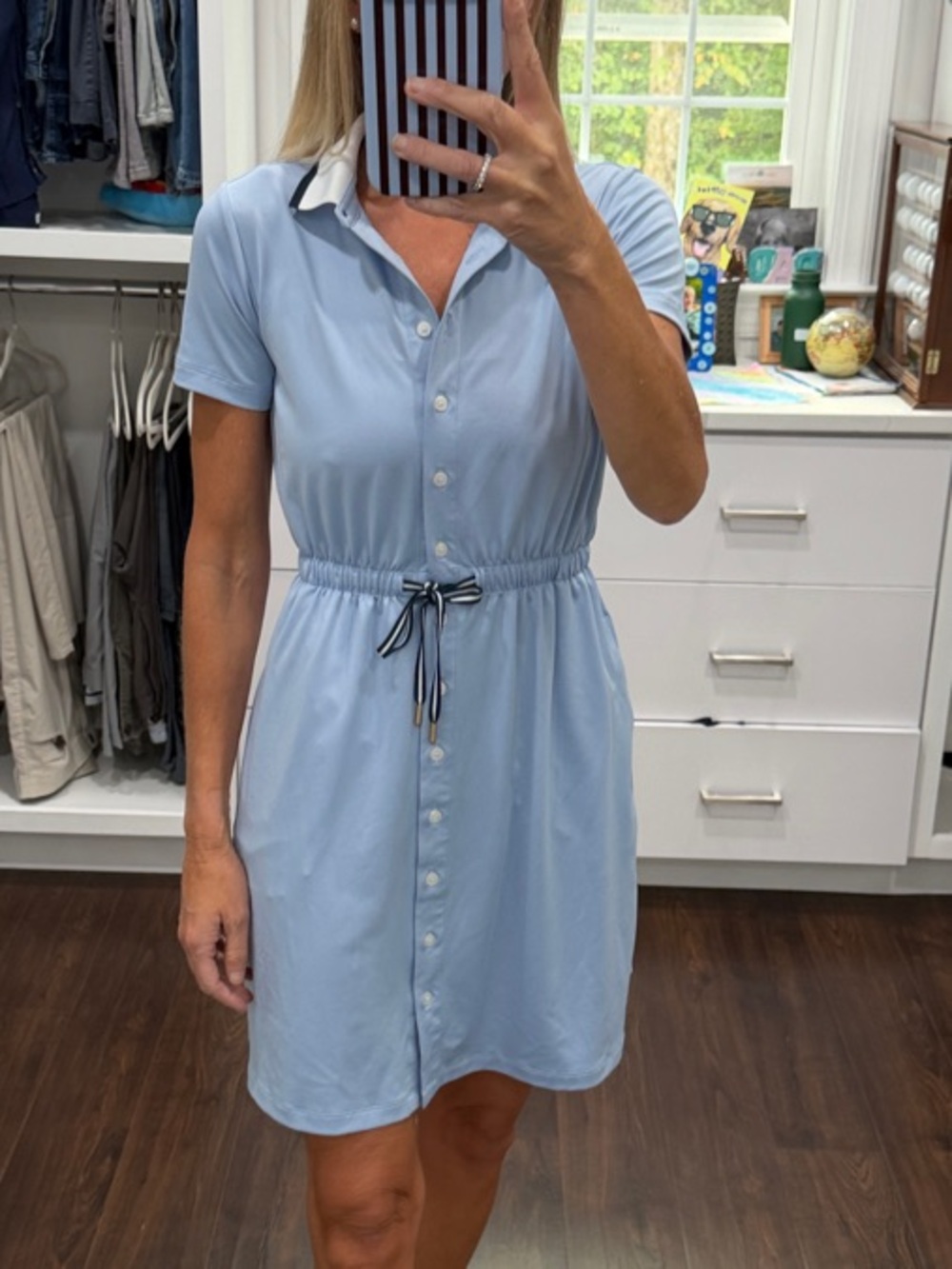 Tuckernuck Light Blue Shirt Dress with Drawstring Waist - XS